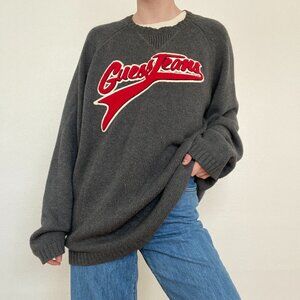 Vintage GUESS Oversized Cotton Varsity Collegiate Teams Sweater Grey Red Medium